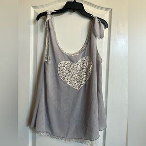 Altar'd State Light Gray Lace Heart Tie-Shoulder Camisole